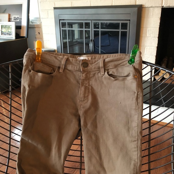 Paige stretch skinny jeans in khaki w/zipper ankle - Picture 4 of 8